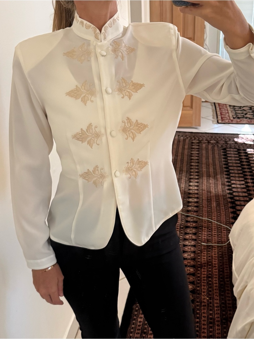 Vintage Susan Hutton Embroidered Mandarin-Collar Blouse - Women’s Elegant Top